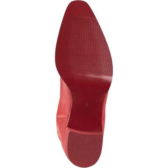 Women's Red Pointy Toe Faux Leather Western Cowgirl Mid Calf Boots - Picture 5 of 7